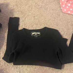 American Eagle Black Waffle Knit Long Sleeve